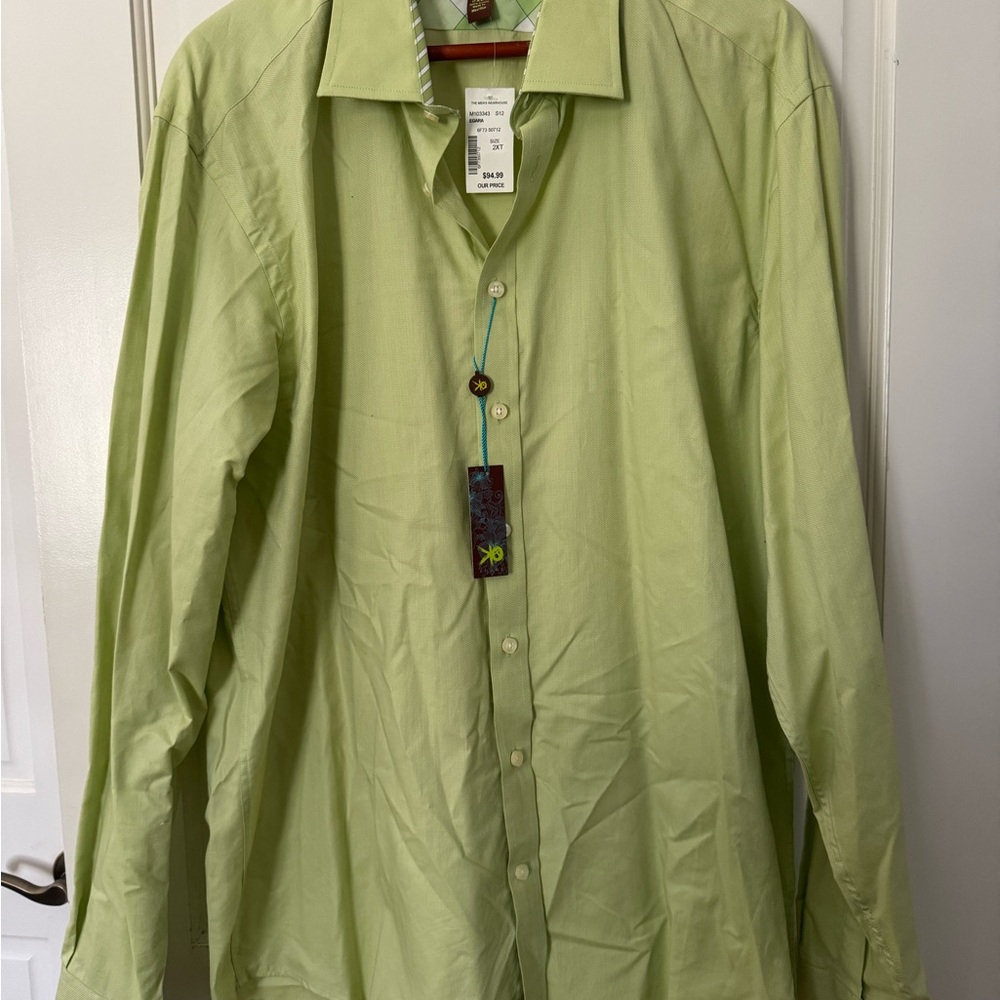 Egara Green Men’s Button Down Shirt - 2XLT Slim Fit